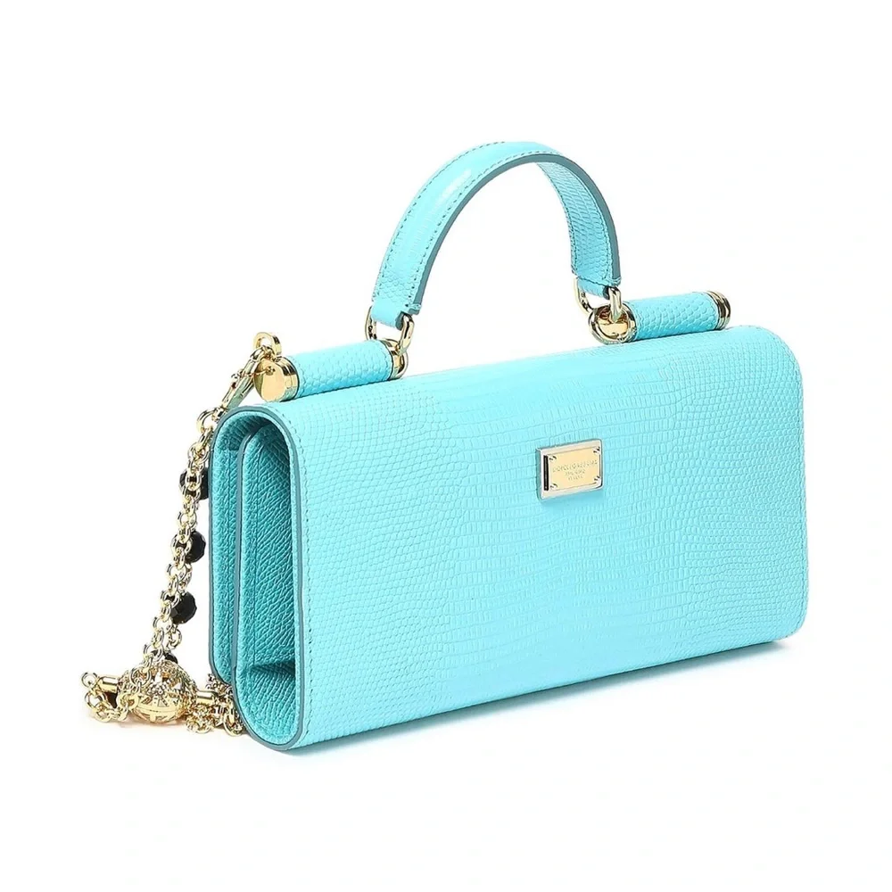 Dolce & Gabbana Turquoise Floral Embellished Top-Handle Clutch